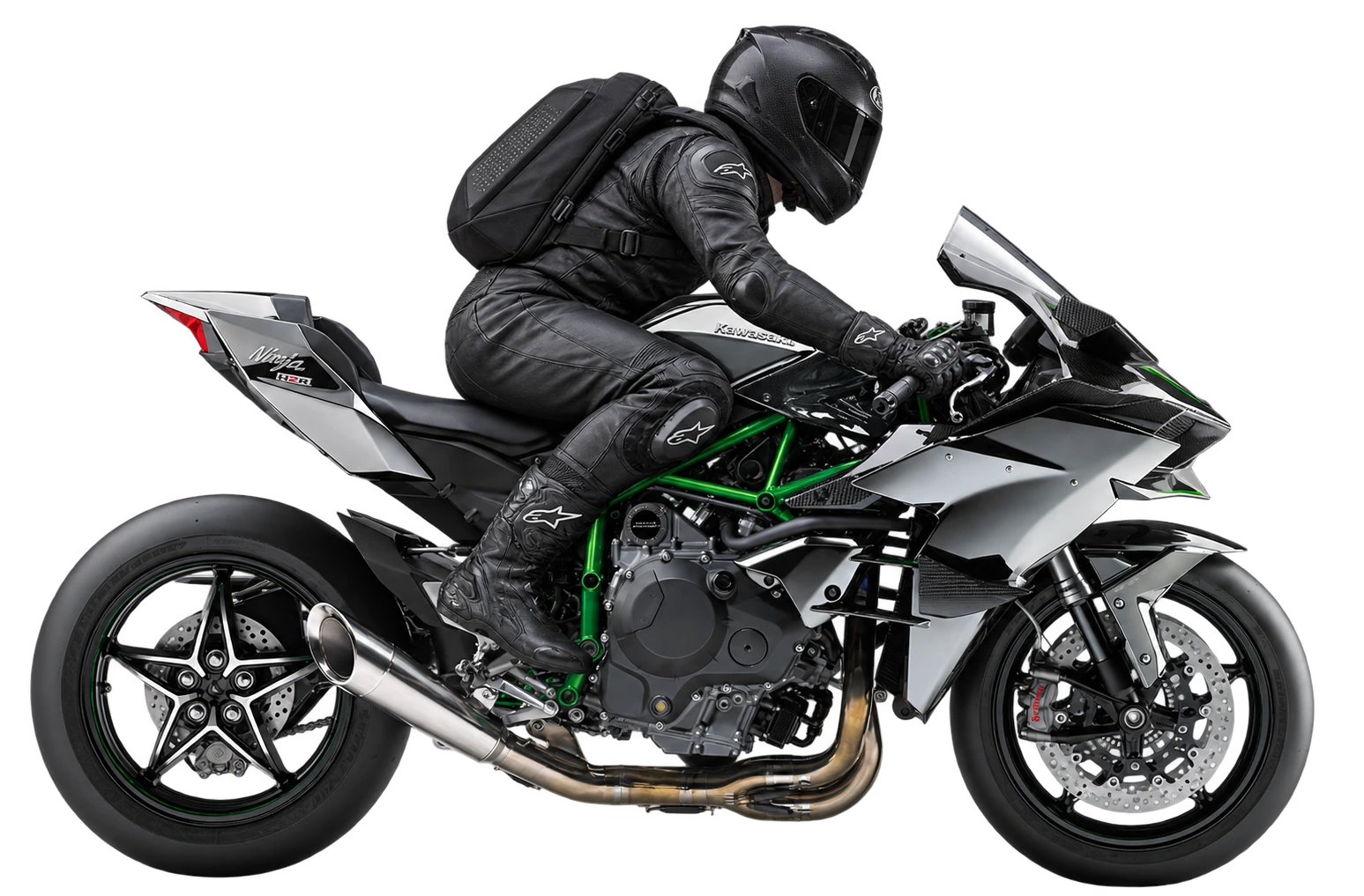 Motorcycle rider wearing the motobackpack LED backpack concept